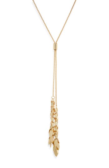 Nordstrom Rack Leaf Tassel Lariat Necklace In Gold
