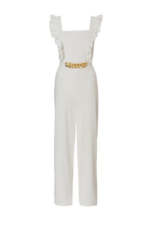 Quiz Scuba Crepe Chain Front Frill Jumpsuit In White