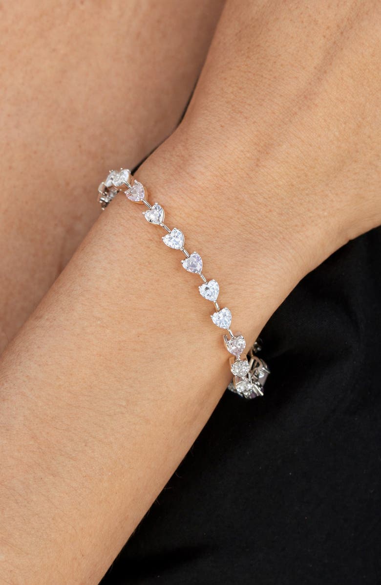 SAVVY CIE JEWELS Cubic Zirconia Heart Tennis Bracelet, Alternate, color, White