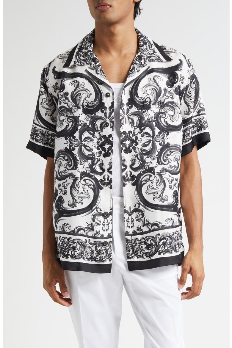 Majolica Print Silk Twill Camp Shirt, Main, color, HX5DQ MAIOLICA 3L NERO