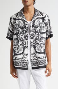 Dolce&Gabbana Majolica Print Silk Twill Camp Shirt