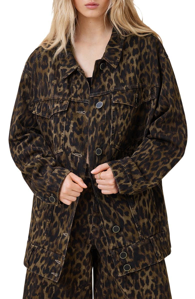 AllSaints Willow Leopard Print Denim Jacket, Alternate, color, 