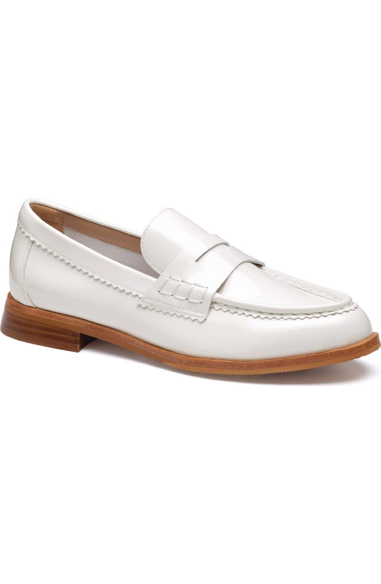 Johnston & Murphy Gillian Patent Leather Penny Loafer, Main, color, White Patent Leather