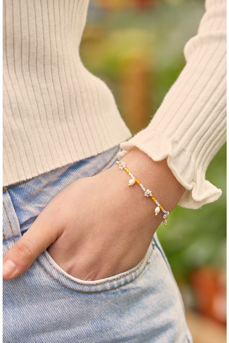 Faux Pearl & Flower Miyuki Bracelet, Alternate, color, GOLD