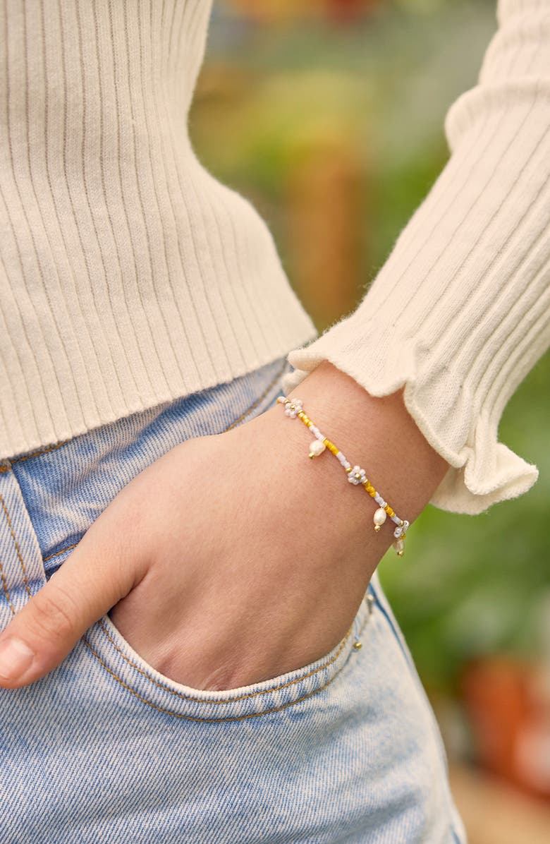 Estella Bartlett Faux Pearl & Flower Miyuki Bracelet, Alternate, color, Gold