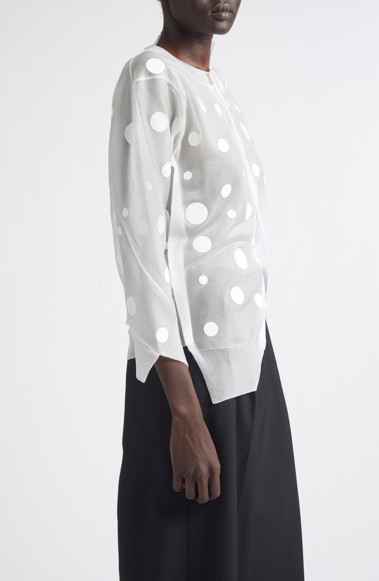 Junya Watanabe Polka Dot Jacquard Sheer Cardigan, Alternate, color, White