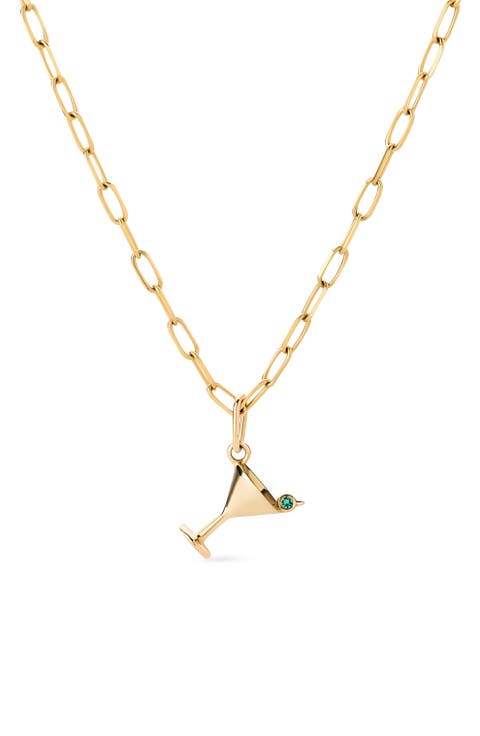 Solid Yellow Gold - Martini Charm Necklace