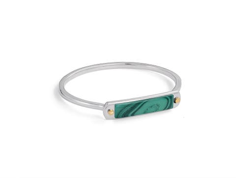 Small ID Malachite Sterling Silver Men Cuff Bracelet