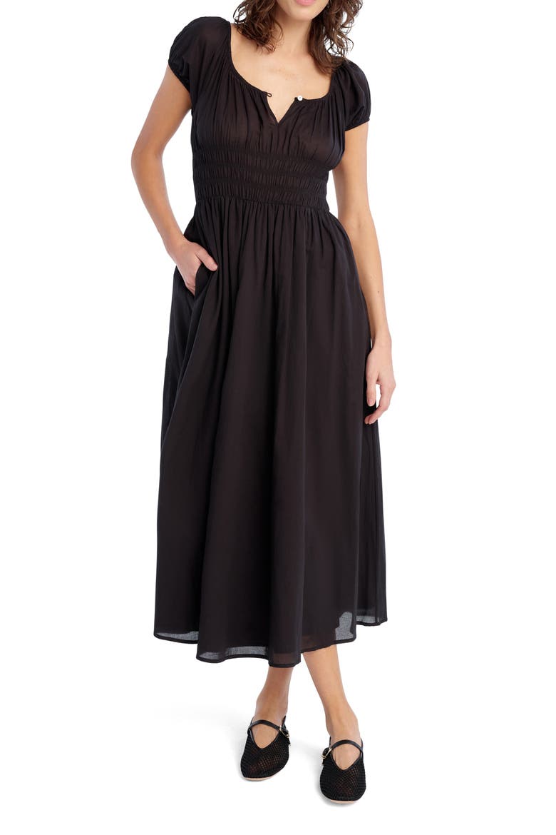 The Swoon Smocked Midi Dress, Main, color, BLACK