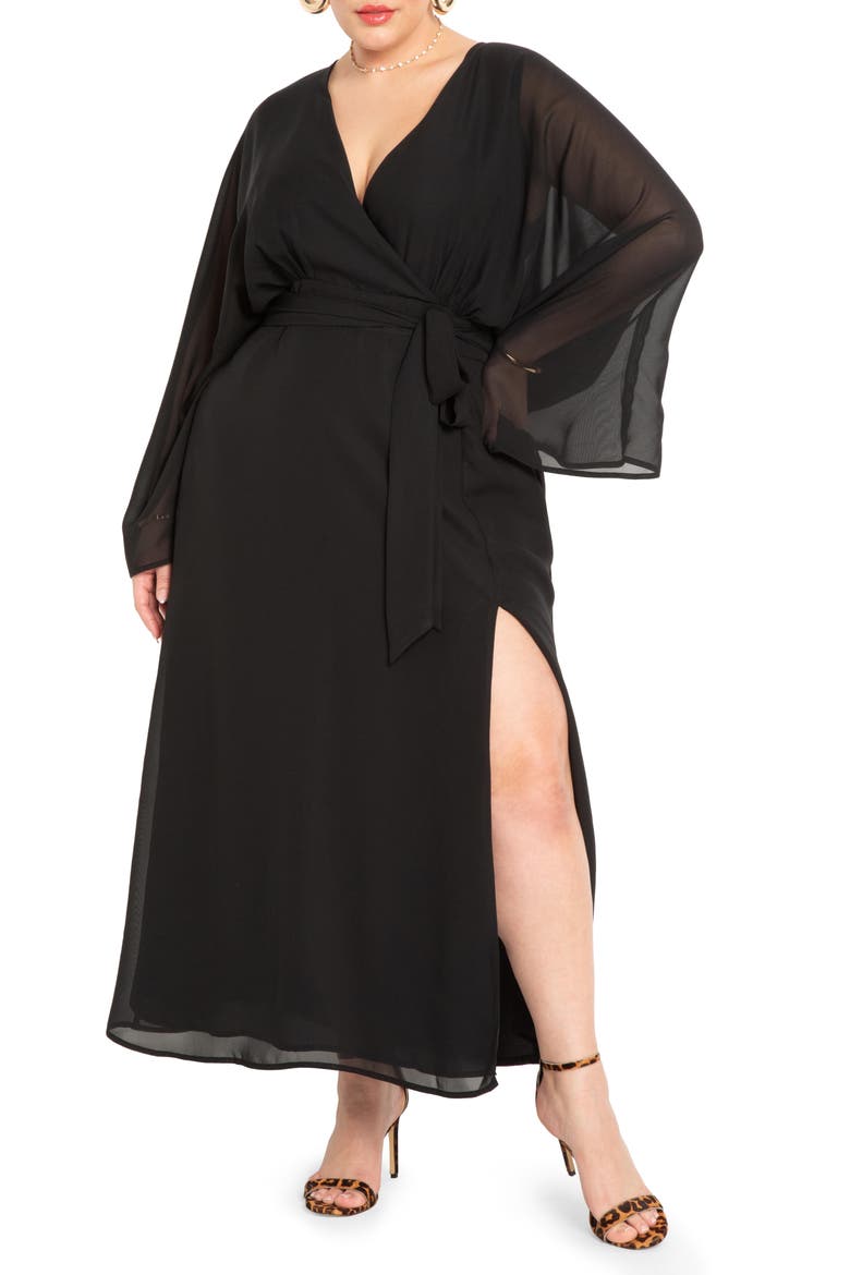 Sheer Long Sleeve Maxi Dress, Main, color, BLACK ONYX