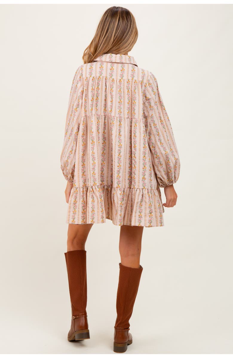 PinkBlush Floral Print Shirring Half Buttoned Shirt Dress, Alternate, color, Beige