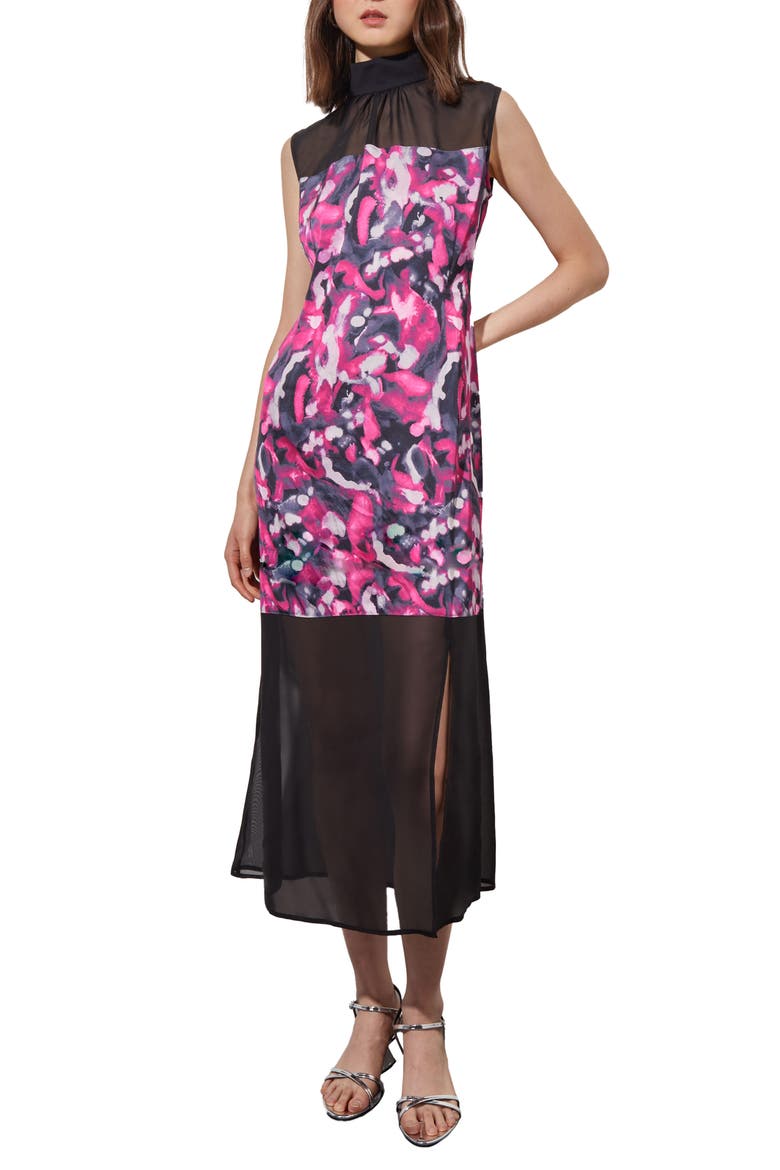 Abstract Floral Mixed Media Midi Dress, Main, color, MLBY/ GNT/ BIV