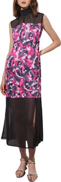 Ming Wang Abstract Floral Mixed Media Midi Dress