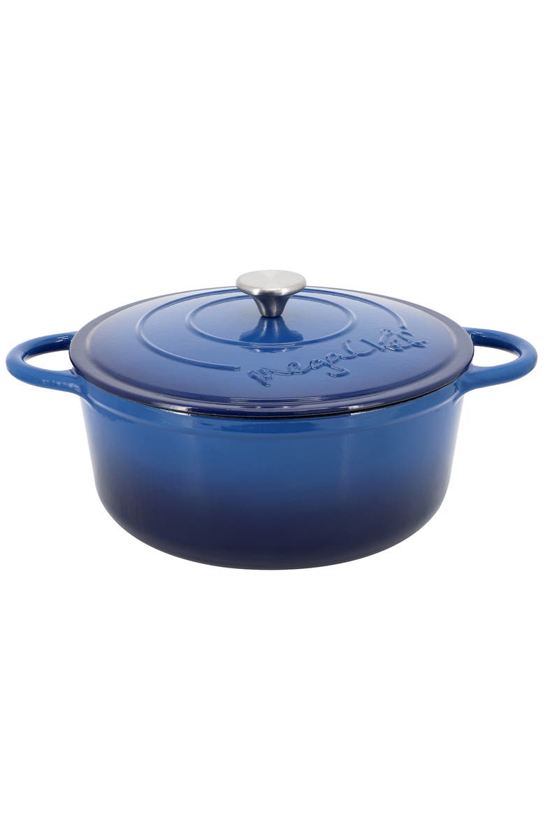 Megachef 6.35 Quart Round Enameled Cast Iron Dutch Oven with Self Basting Lid, Main, color, Dark Blue