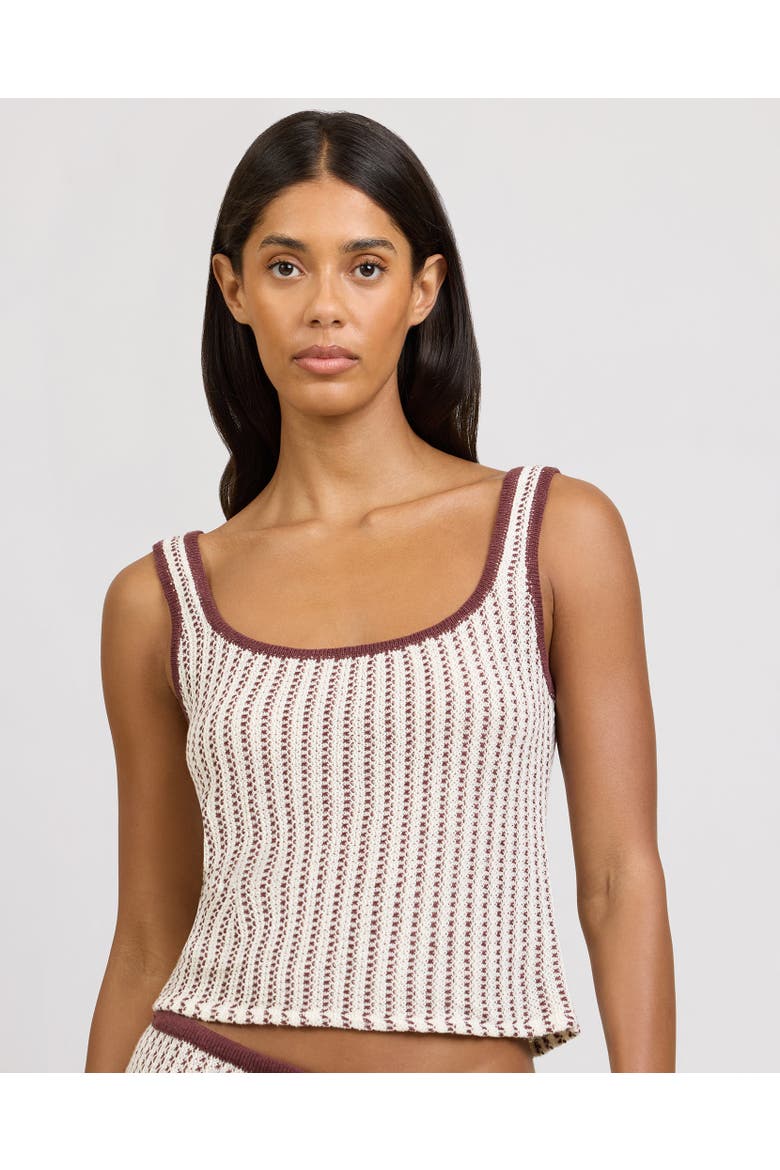 Crochet Knit Square Neck Tank, Main, color, Egret/Cacao