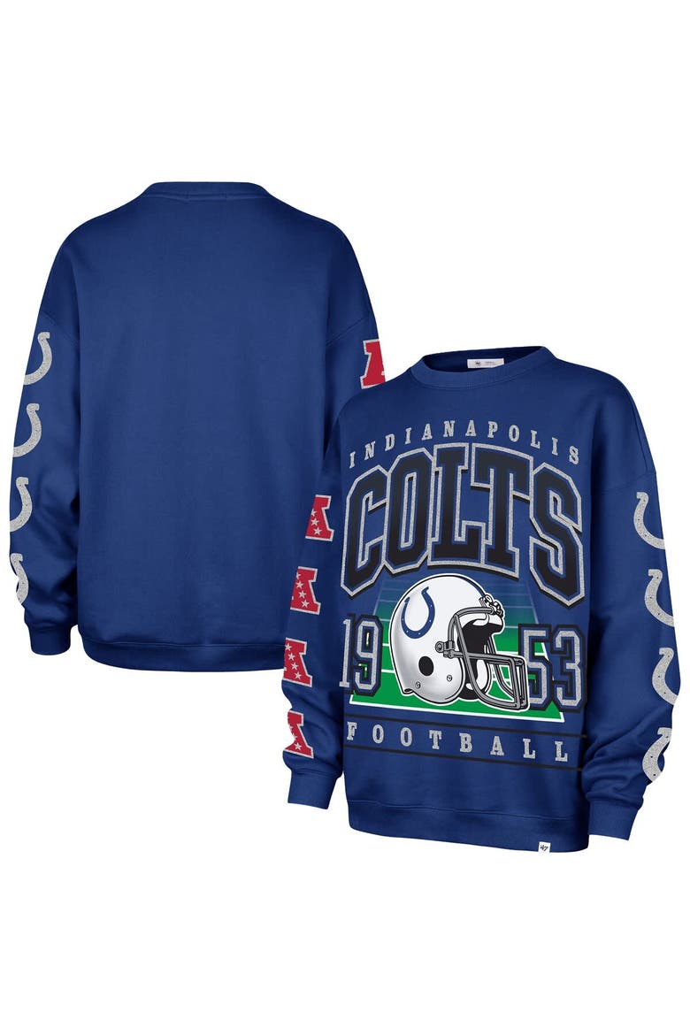 Women's '47  Royal Indianapolis Colts Go Big Oversized Pullover Sweatshirt, Main, color, Royal