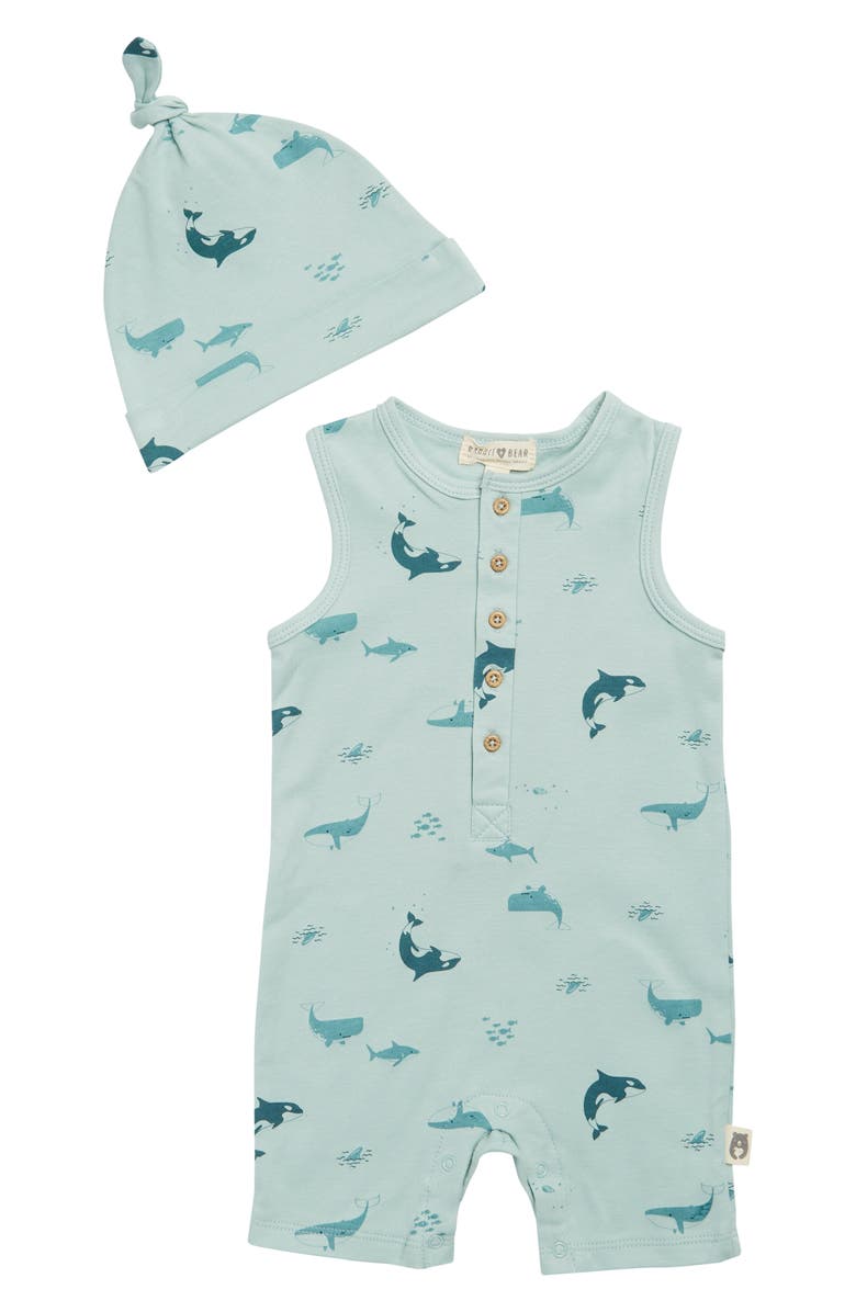 RABBIT AND BEAR ORGANIC Organic Cotton Romper & Cap Set, Main, color, 