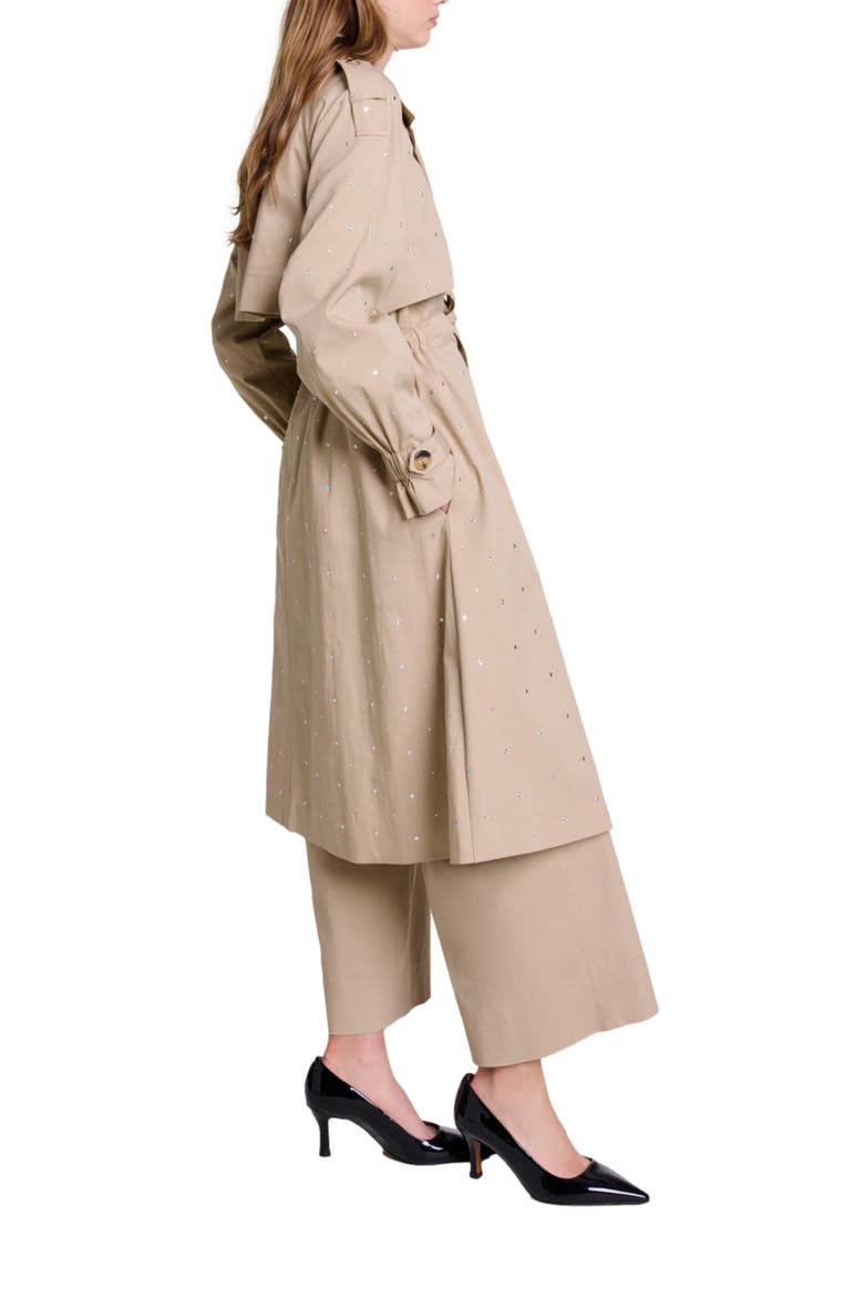 Studded elastic waist trench coat, Alternate, color, Beige