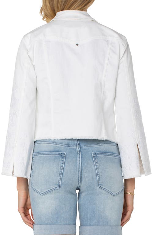 Liverpool Los Angeles Wide Sleeve Fray Hem Denim Trucker Jacket In Bright White Paisley