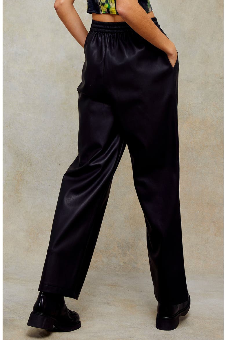 Faux Leather Straight Leg Trousers, Alternate, color, BLACK