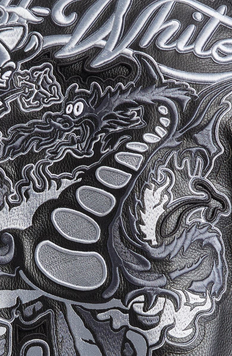 Off-White Dragon Varsity Leather Bomber Jacket, Alternate, color, 