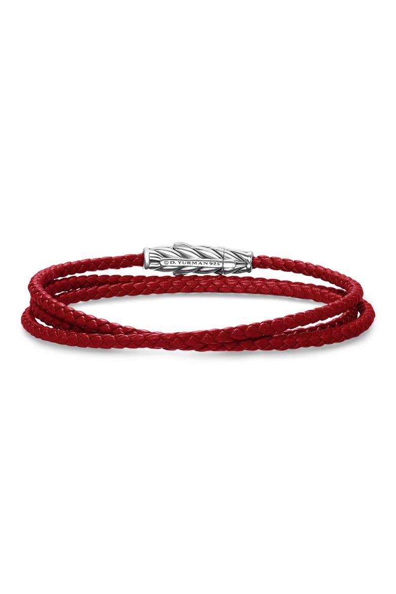 Sterling Silver Leather Bracelet, Alternate, color, RED