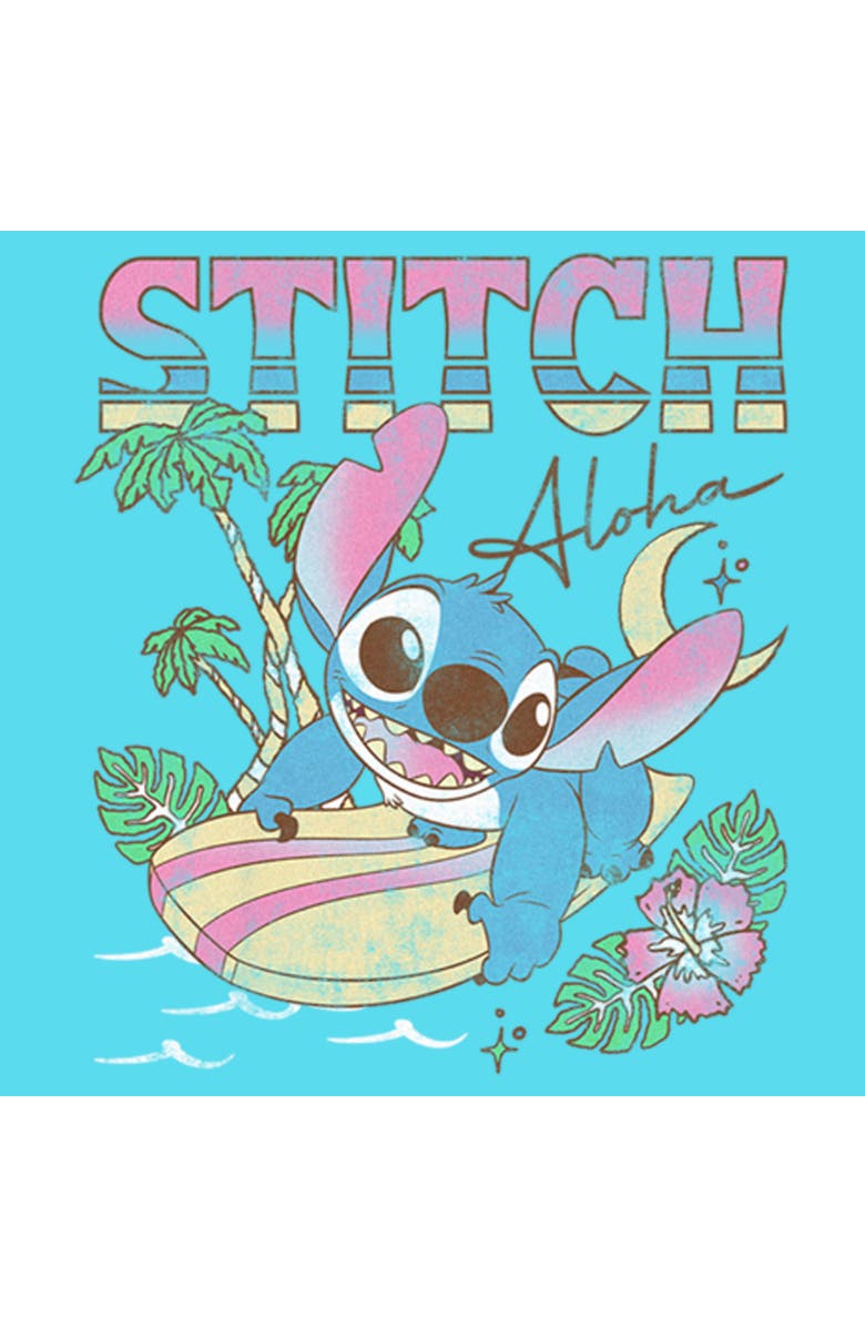 Lilo & Stitch Girl's Lilo & Stitch Surfing Aloha Stitch  Graphic T-Shirt, Alternate, color, Blue
