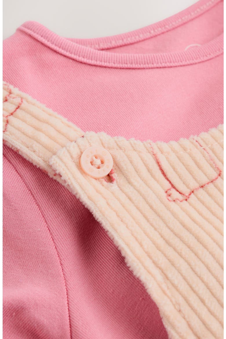 T-Shirt & Print Corduroy Overalls Set, Alternate, color, CREAM/ PINK CHARACTER