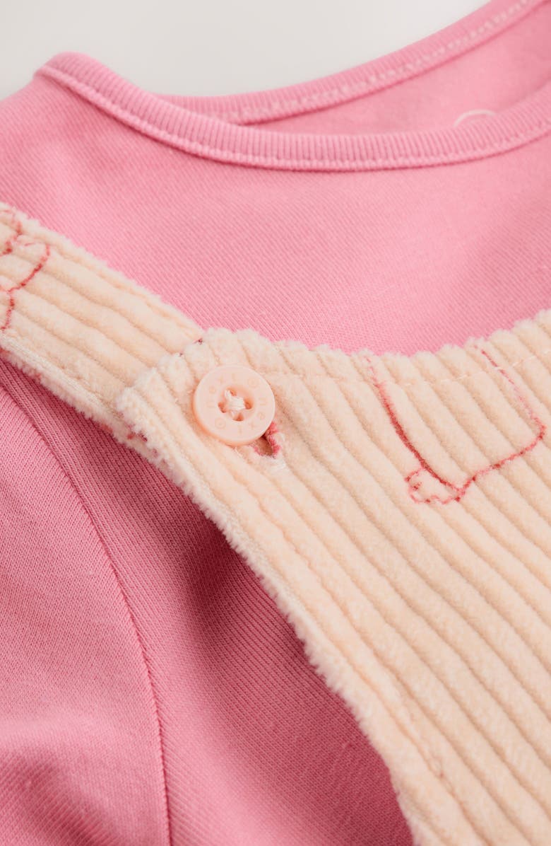 NEXT T-Shirt & Print Corduroy Overalls Set, Alternate, color, Cream/ Pink Character