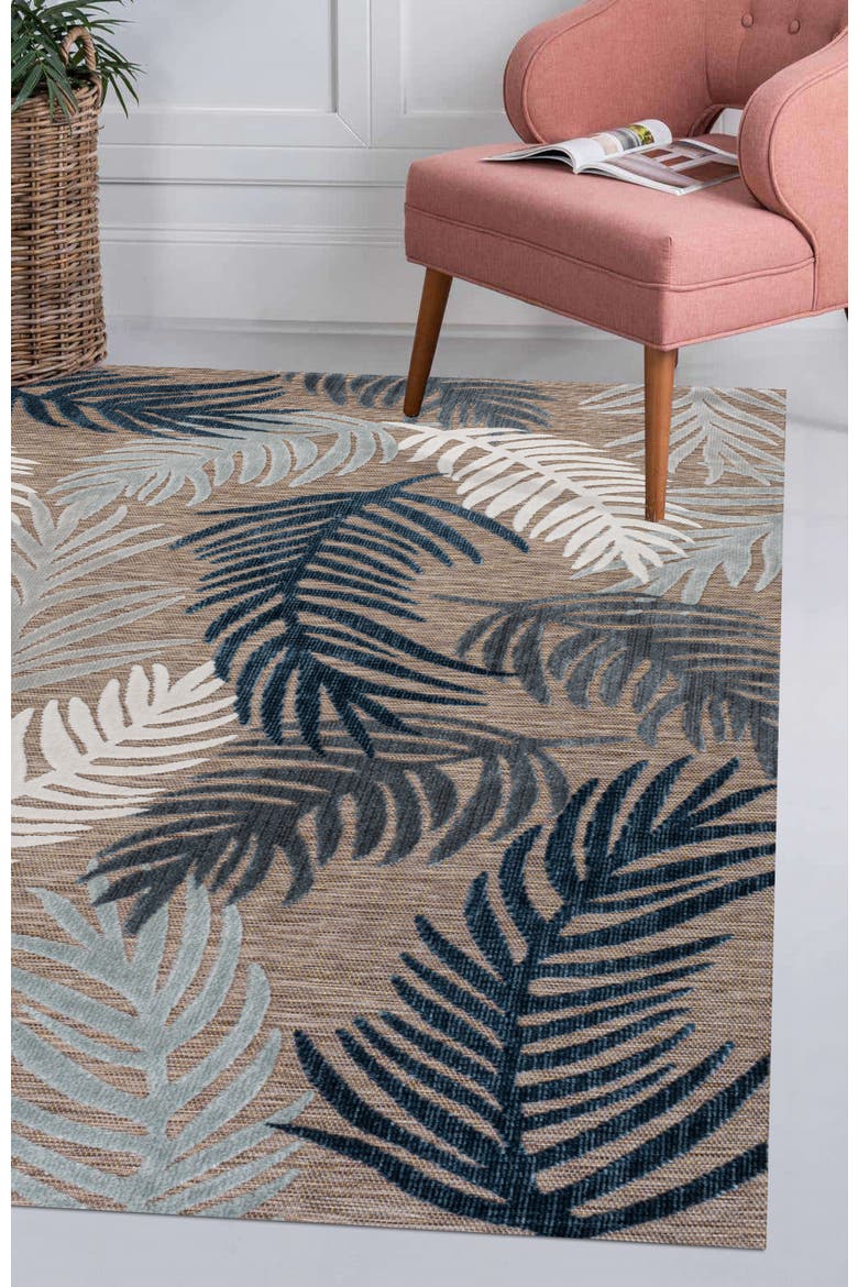 Montego High-Low Tropical Palm Indoor/Outdoor Area Rug, Alternate, color, Brown/Navy/Ivory