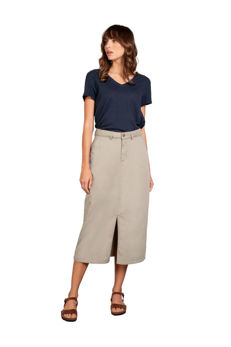 Twill Midi Skirt, Alternate, color, STONE