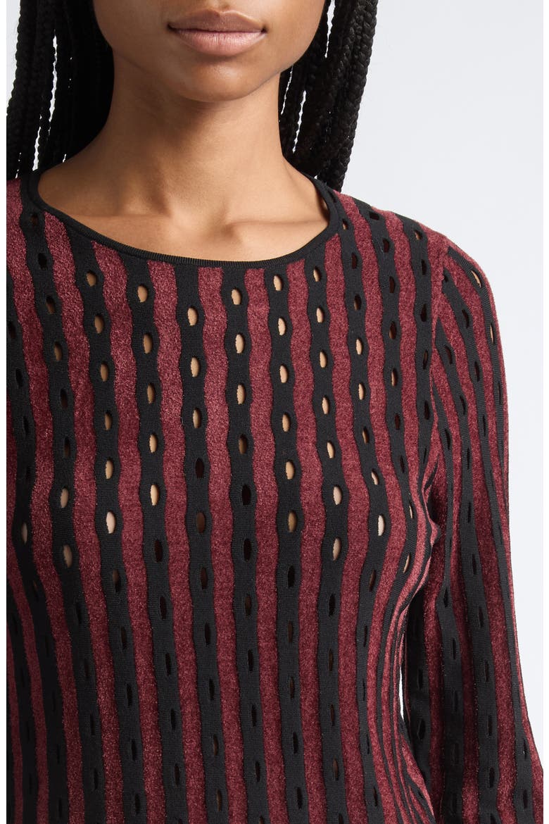 Lulu Open Stitch Stripe Sweater, Alternate, color, RAISIN MULTI