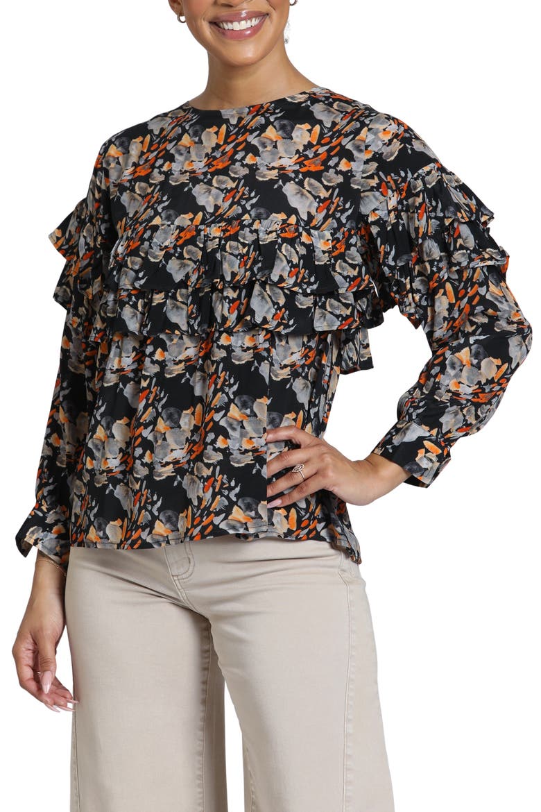 Ruffled Peasant Top, Main, color, MIDNIGHT MARIGOLD