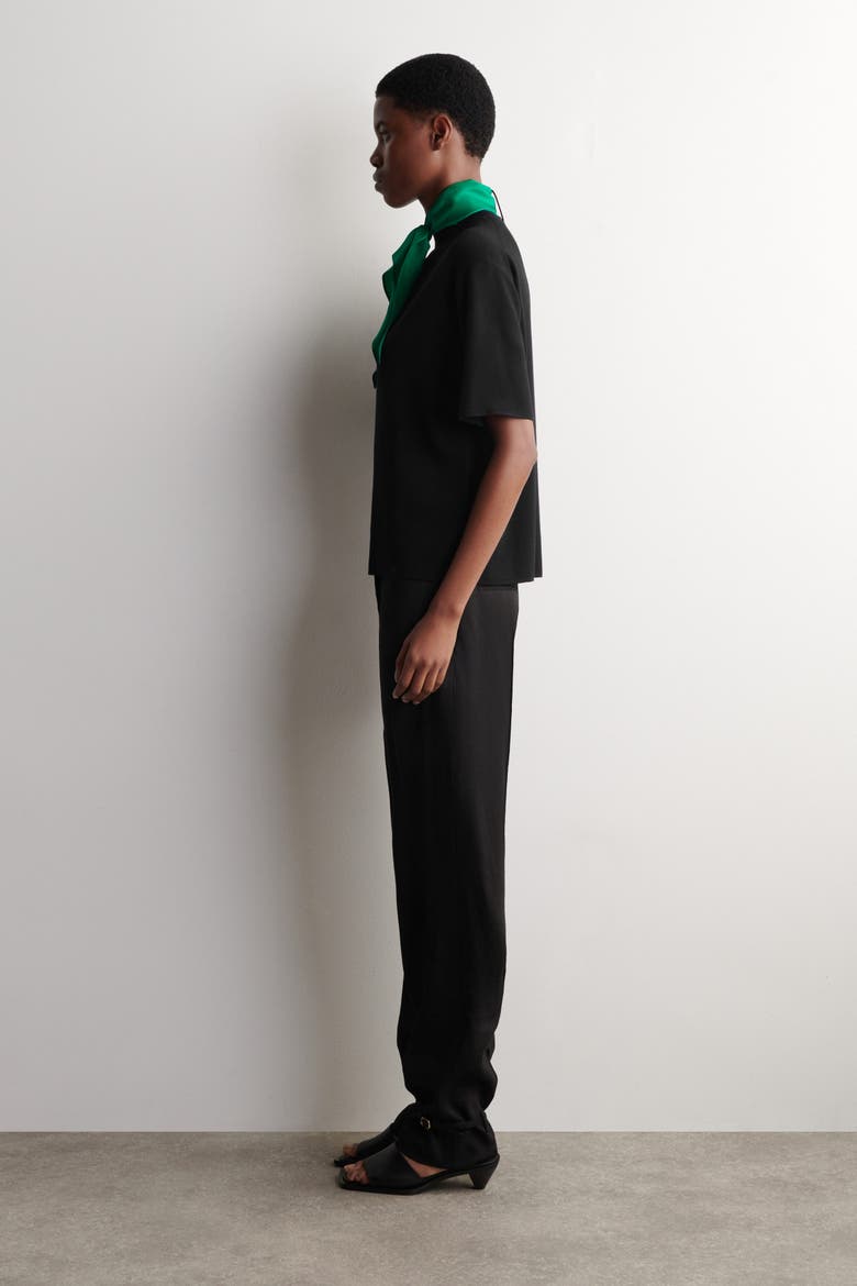 Scarf-Detail Merino Wool T-Shirt, Alternate, color, BLACK / GREEN