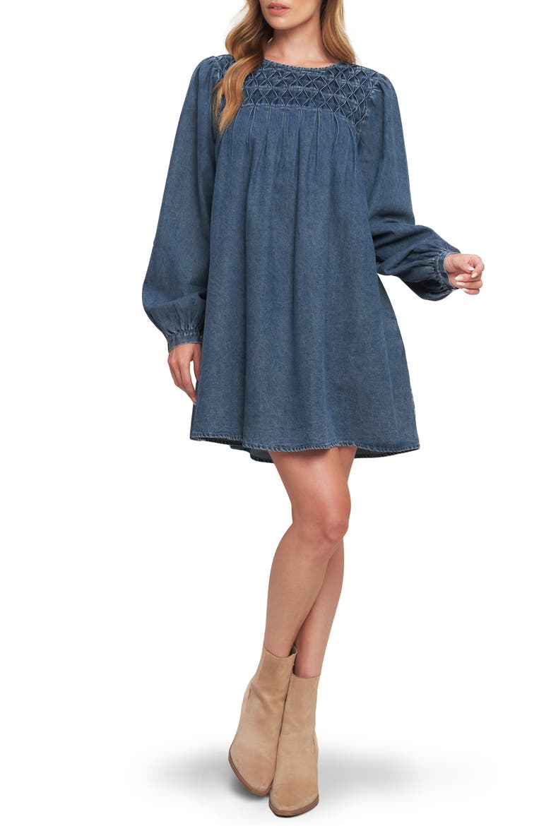 Long Sleeve Denim Minidress, Main, color, MEDIUM INDIGO