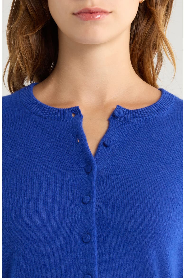 Cashmere Crewneck Cardigan, Alternate, color, COBALT