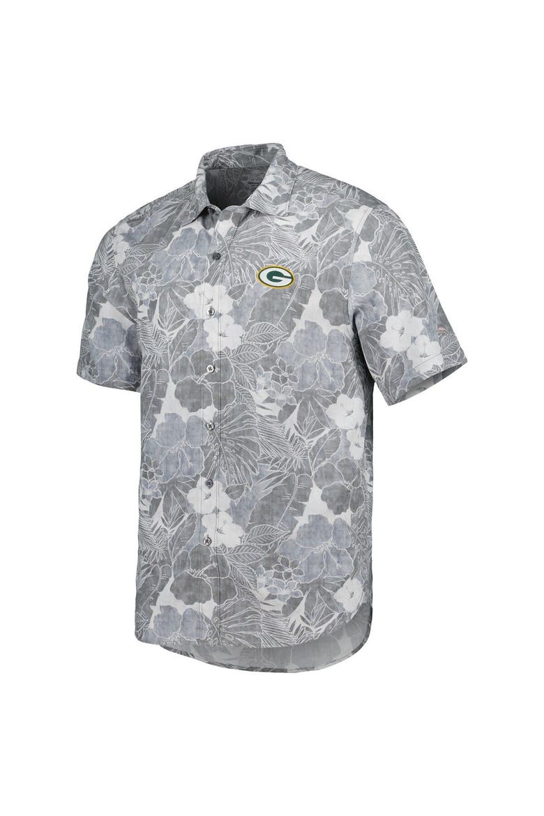 Men's Tommy Bahama Gray Green Bay Packers Coconut Point Playa Floral Camp IslandZone Button-Up Shirt, Alternate, color, Gray