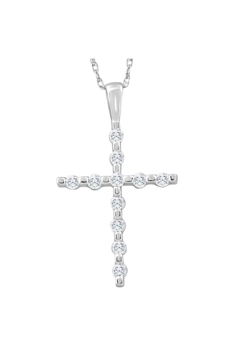 1/5Ct Diamond Cross Pendant 10k Gold 18" 10k Gold Necklace, Main, color, 10k White Gold