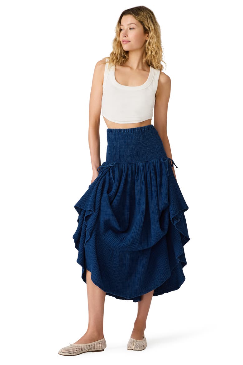 Bisou Strapless Smocked Gauze Midi Dress, Alternate, color, SOFT INDIGO