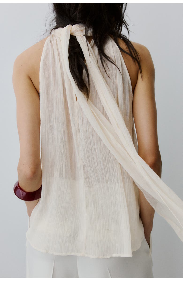 H&M Scarf-collar Chiffon Top, Alternate, color, Cream