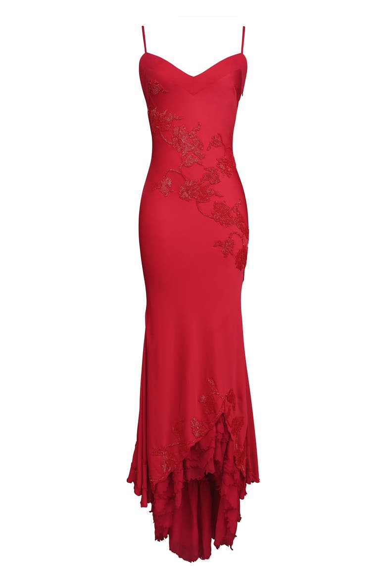 Anastelle Bead Embellished Satin Mermaid Gown, Alternate, color, RED