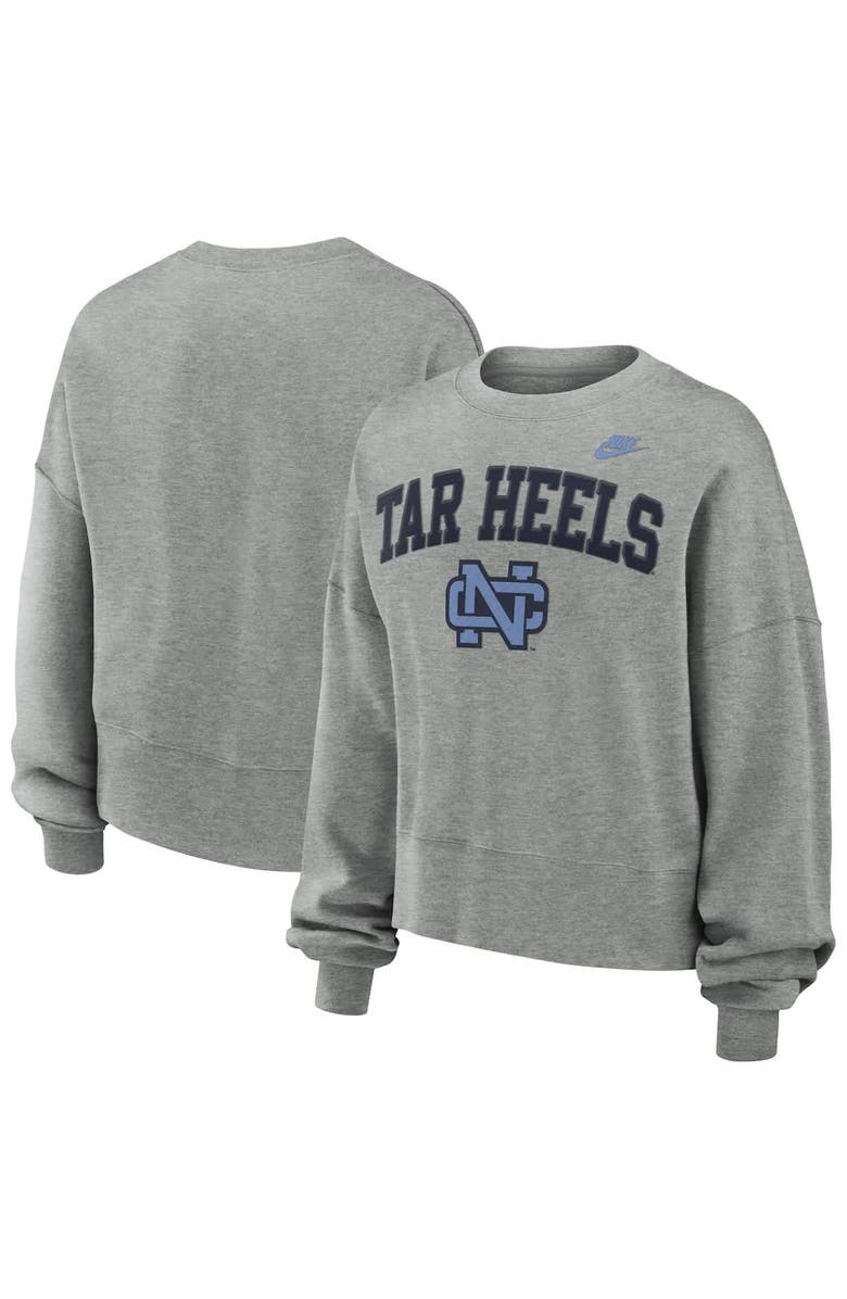 Nike Women's Nike Heather Gray North Carolina Tar Heels Oversized Legacy Classic Pullover Sweatshirt, Alternate, color, 