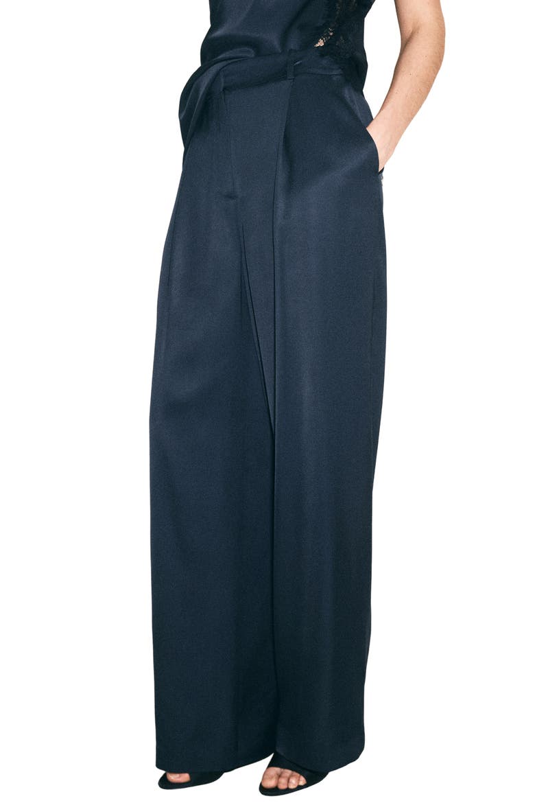 Straight Leg Satin Pants, Main, color, BLUE
