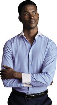 Charles Tyrwhitt Winchester Bengal Stripe Non-Iron Poplin Slim Fit Shirt Single Cuff