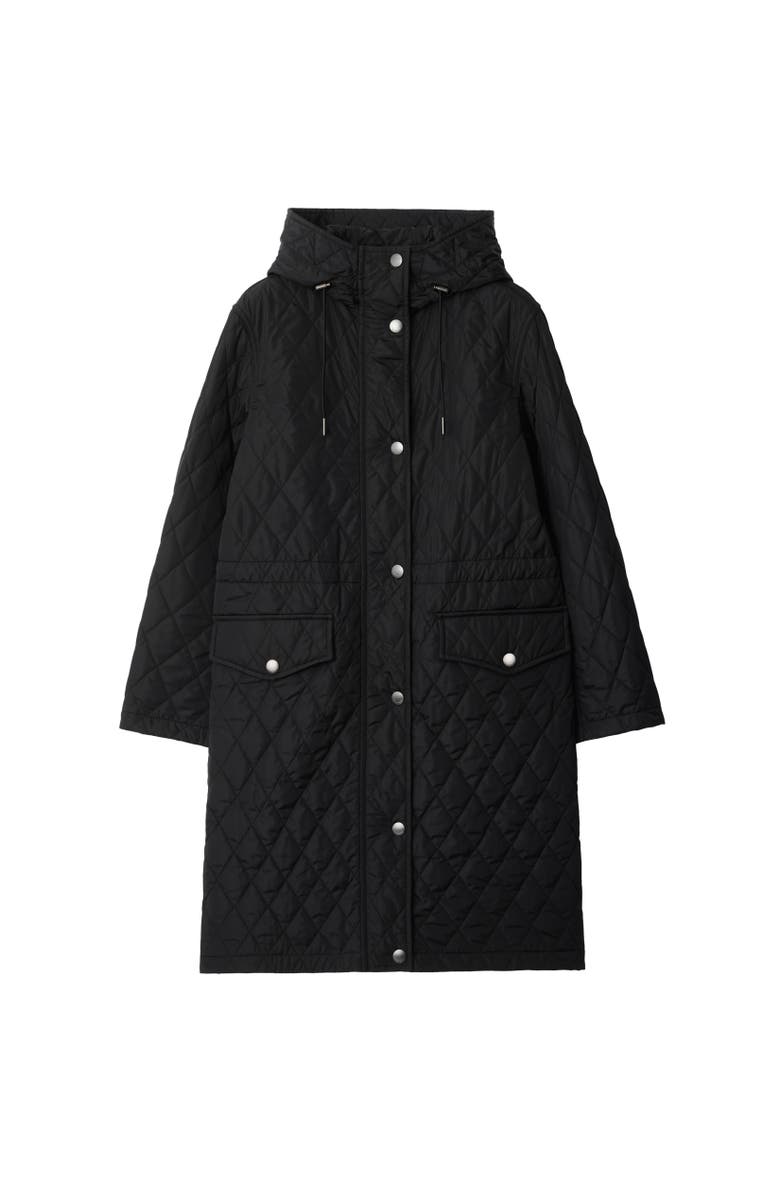 Burberry Quilted Nylon Hooded Coat, Alternate, color, Black
