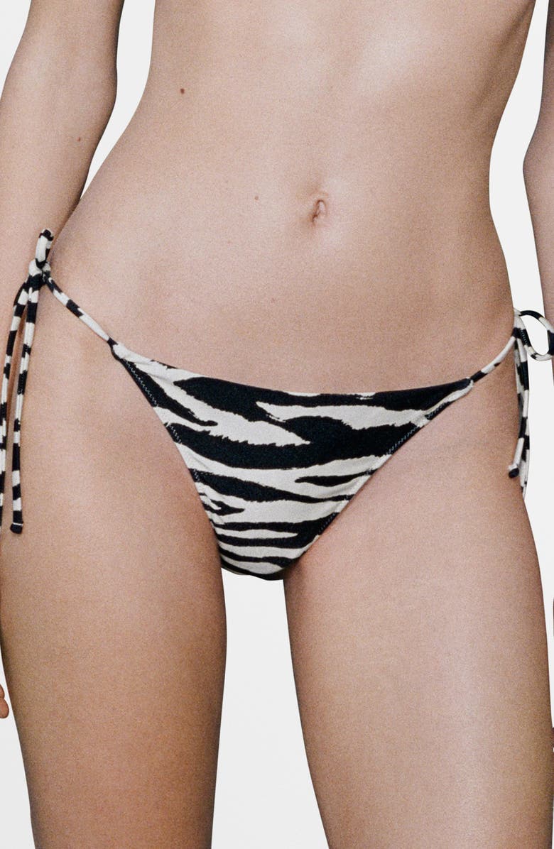 MANGO Zebra Tie Side Bikini Bottoms, Main, color, Black