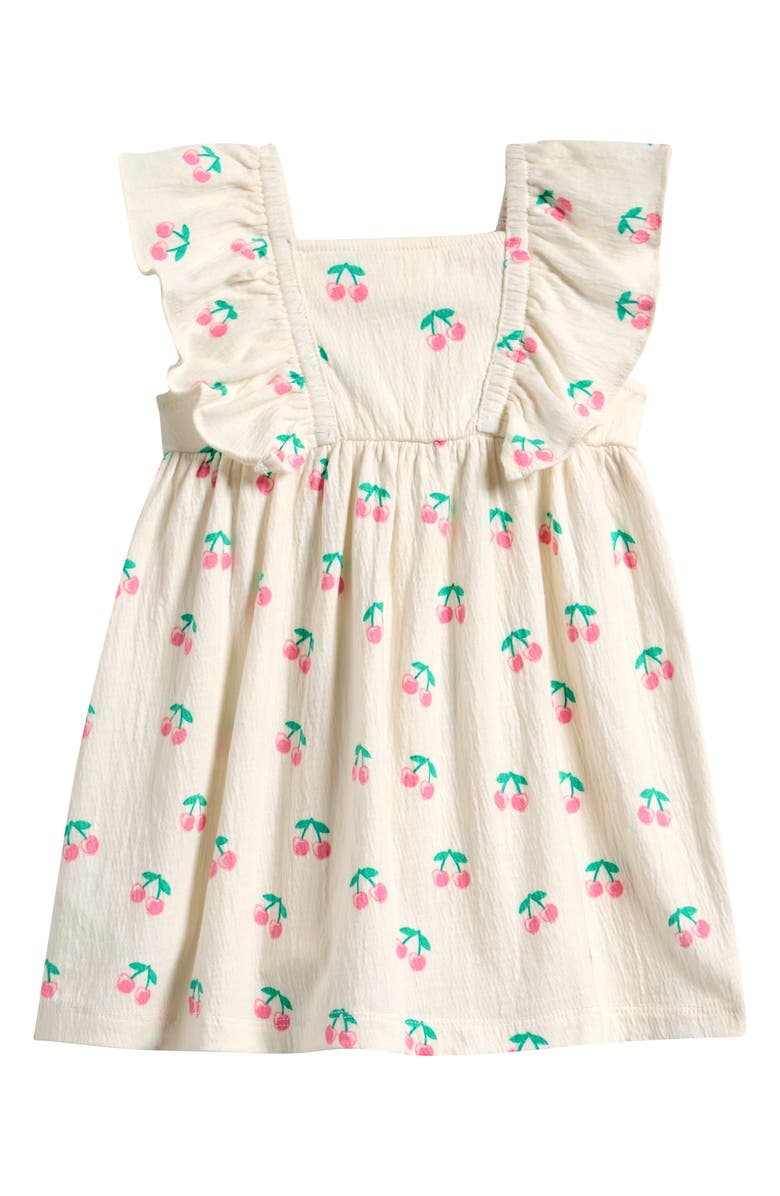 MILES THE LABEL Cherry Print Ruffle Crinkled Jersey Dress, Alternate, color, Off White