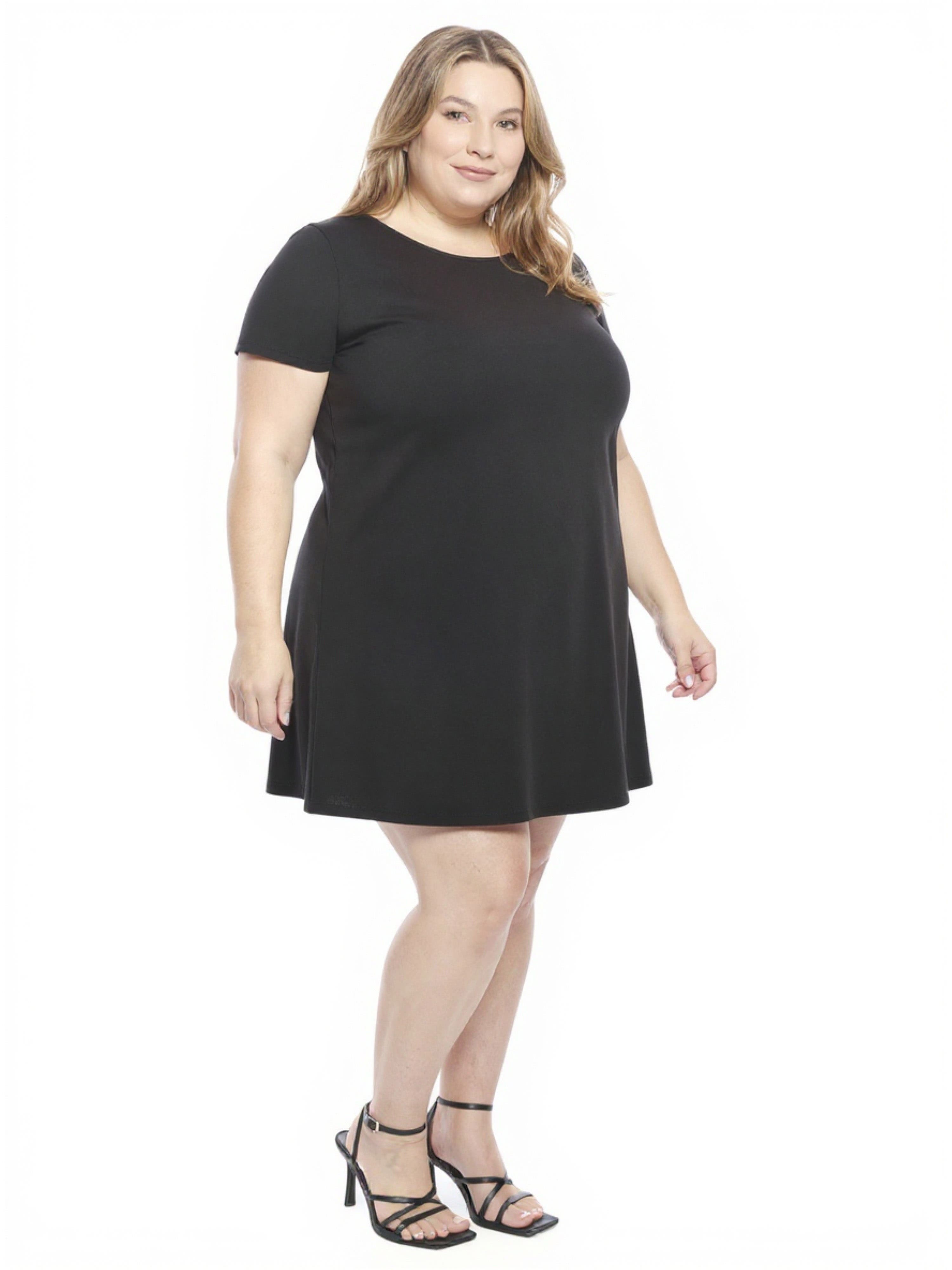 Plus Size Solid Short Sleeve Round Neck Mini Shift Dress - image 2