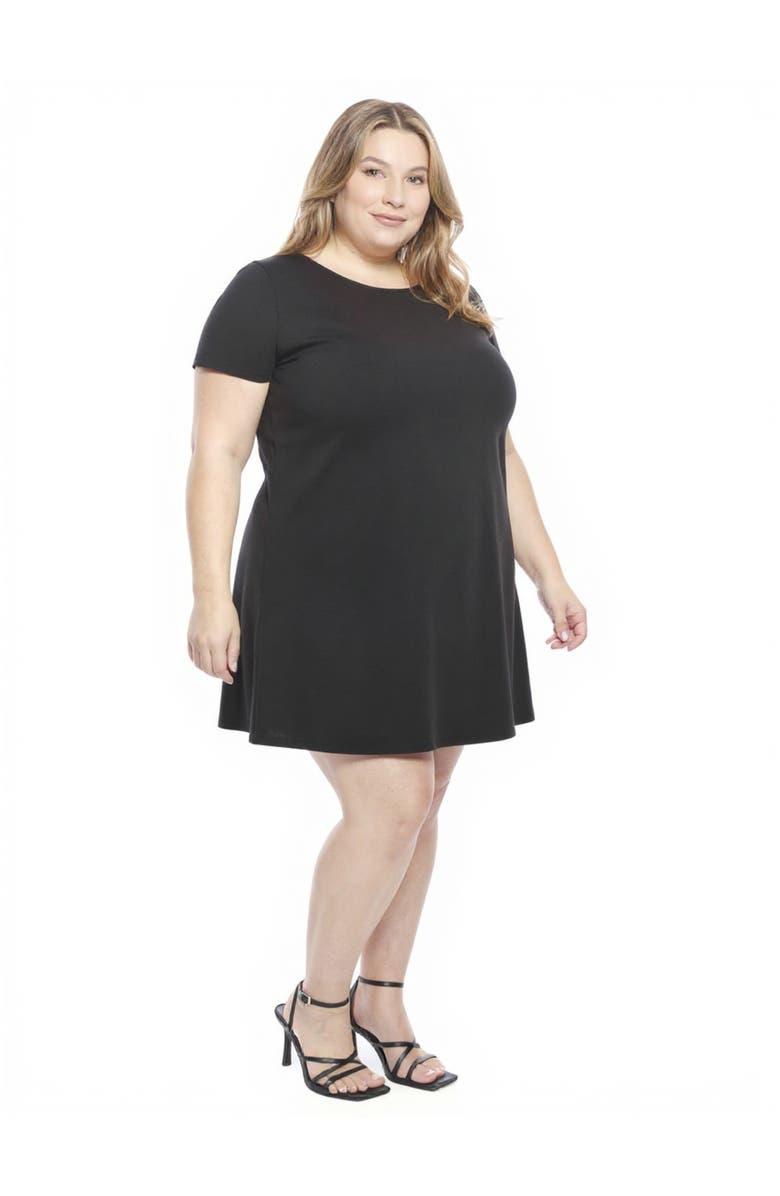 24seven Comfort Apparel Plus Size Solid Short Sleeve Round Neck Mini Shift Dress, Alternate, color, Black