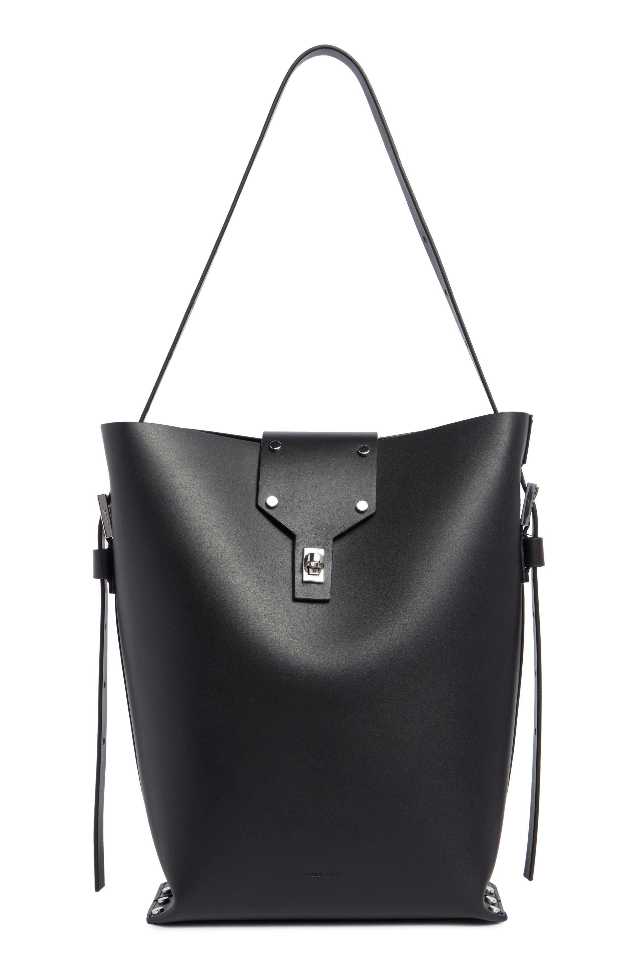 AllSaints Miro Leather Shoulder Bag, Main, color, Black